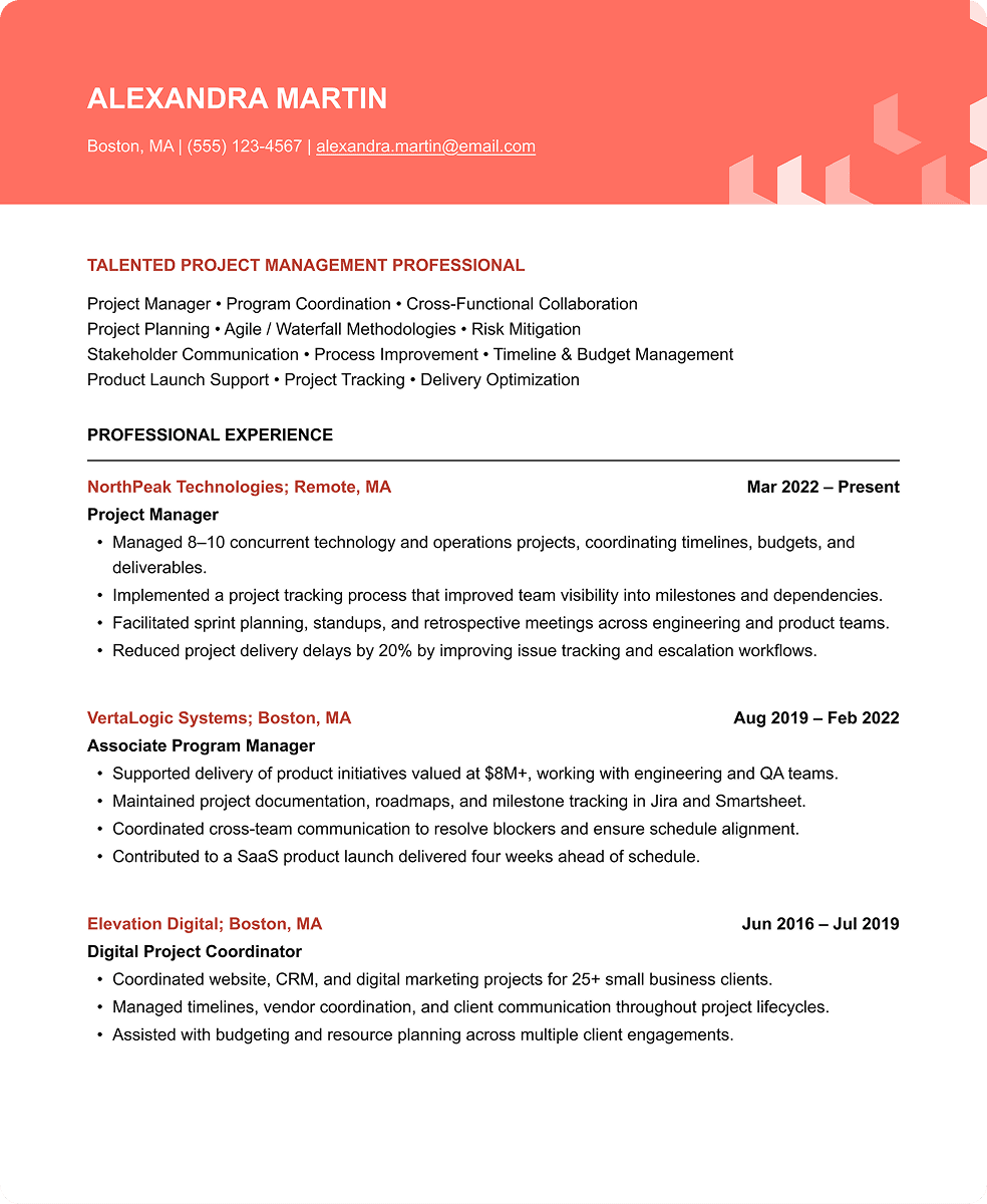 Mid-Career resume preview