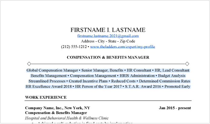 Compensation and Benefits Manager Resume Example | Free