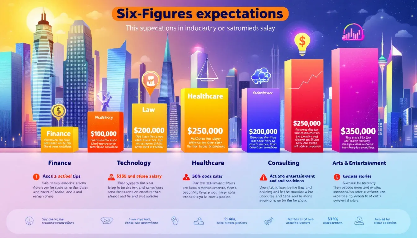 An infographic illustrating six figure salary expectations across various industries.