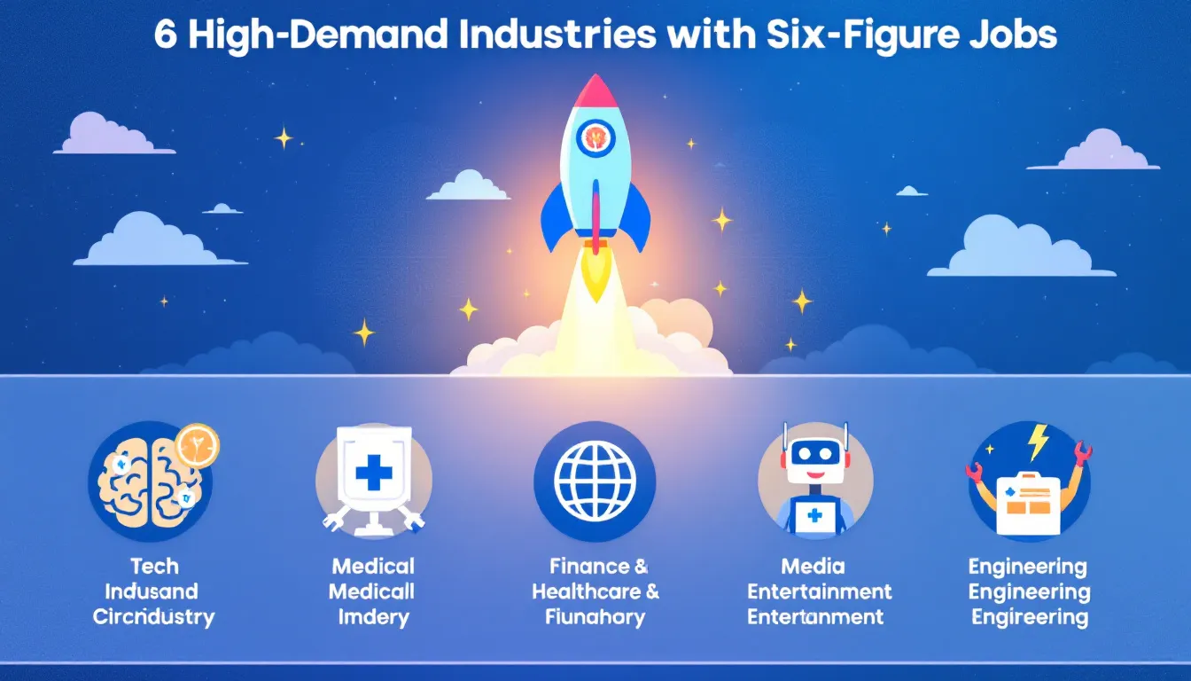 A visual representation of high demand industries with six figure jobs.
