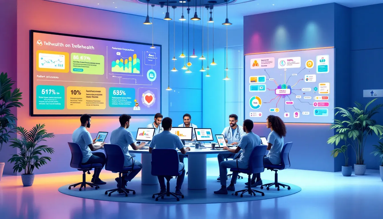 Healthcare professionals collaborating on telehealth services, illustrating the healthcare industry.