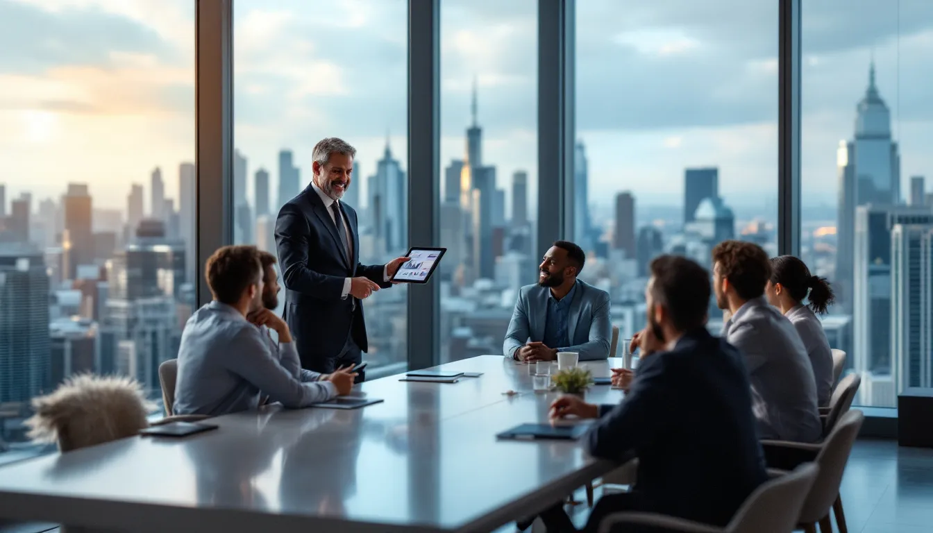A financial planner discussing investment strategies with clients.